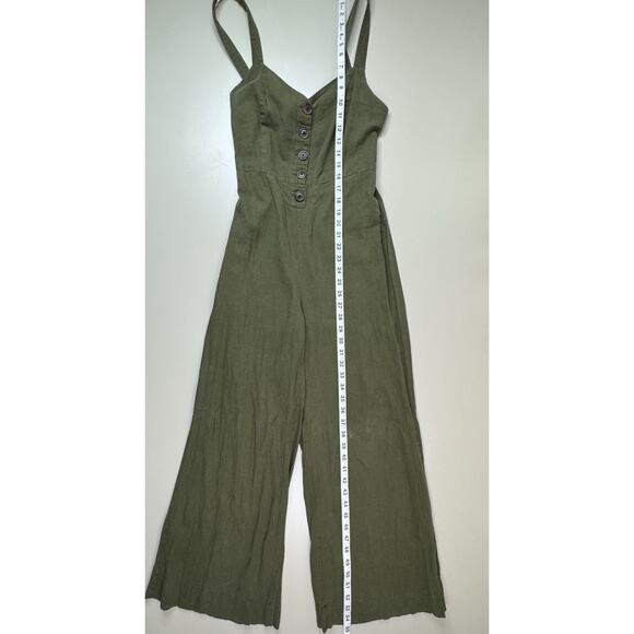URBAN OUTFITTERS Wide Leg Linen Jumpsuit S Olive Green Tie Back Vest Fit Boho - Picture 4 of 16